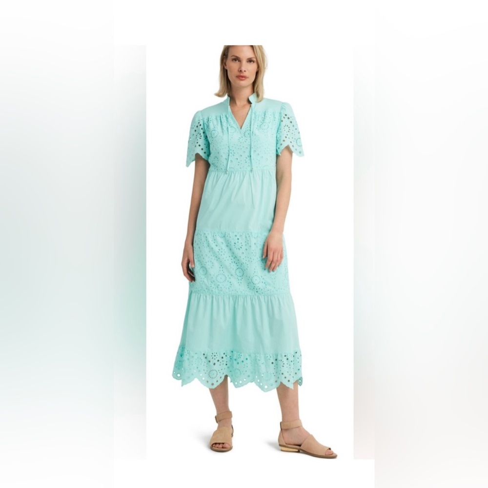 EUC H Halston Elegant Mint Green Eyelet Maxi Dress M